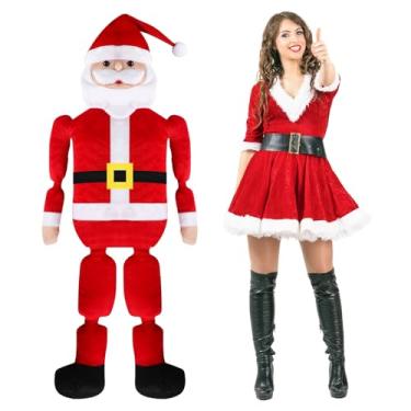 Imagem de Silipull Decoração de Natal de Papai Noel de pelúcia vermelha enorme de 1,5 m para pendurar ou sentar para festas de fim de ano, decoração de casa e presentes de aniversário