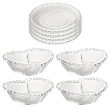 Imagem de Conjunto Cristal Pearl: 4 Bowls Coração + 4 Pratos 20cm – Elegância e Sofisticação à Mesa