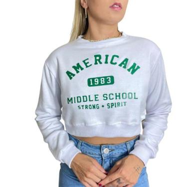 Imagem de Cropped Moletom American Midlle Com Punho Manga Longa - Bliss, Branco 