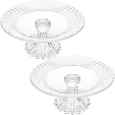 Imagem de 2 Pratos Porta Bolo Cristal com Pé 25cm Boleira Incolor Torta Docinhos Renaissance Lyor