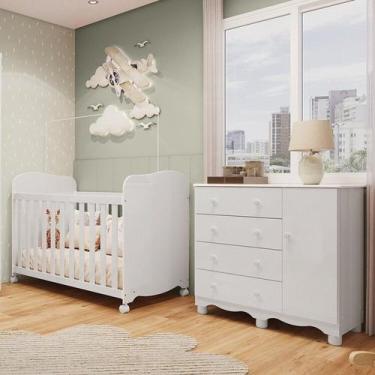 Imagem de Quarto de Bebê com Berço Americano e Cômoda 1 Porta 4 Gavetas 100% Mdf