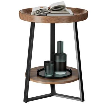 Imagem de Mesa final Gadroad Round com armazenamento de 2 camadas de madeira e m