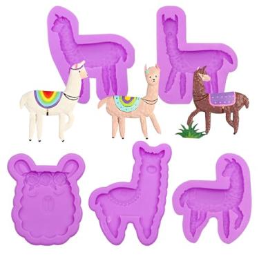 Imagem de Moldes de silicone para lhama moldes de fondant de chocolate para decoração de bolos, enfeite de cupcake, argila de polímero, resina epóxi, conjunto de 5