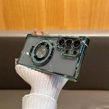 Imagem de HJZSZX Para Galaxy A55 5G Capa de silicone magnética com glitter de luxo à prova de choque (para Galaxy A55 5G/verde)