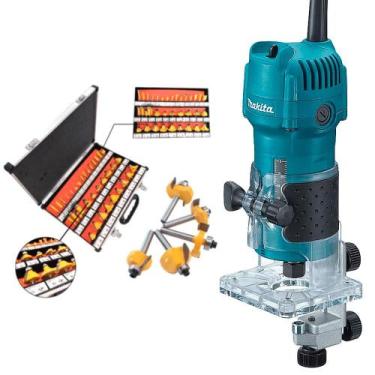 Imagem de Kit Tupia 6mm 530W 3709 P Makita e Jogo 3 Fresas e Jogo de Fresas 35 F