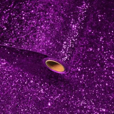 Imagem de VaryFloral Papel de parede com glitter roxo, cola e descasca, rolo de vinil autoadesivo com glitter brilhante para gavetas artesanato DIY, papel de parede de lantejoulas grossas brilhantes removíveis