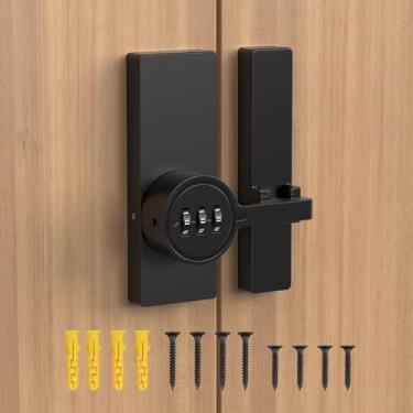 Imagem de SecureLatch Fechadura de porta de celeiro flip de 180 graus, fechadura de porta deslizante adesiva sem chave, trava de armário de segurança de combinação de 3 dígitos para portão, armazenamento