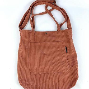 Imagem de Bolsa Sacola Feminina Veludo Cotelê Casual Escolar Faculdade Bolsa Tote Retrô areia