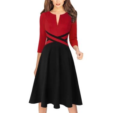 Imagem de Vestido VFSHOW 9942 vermelho preto com zíper frontal de retalhos para 