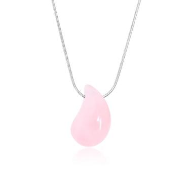 Imagem de TaYolnFaSo Colar de cristal curativo com pingente de gota de pedra natural em gota redonda para presente feminino, Banhado a ouro 18K, Quartzo rosa
