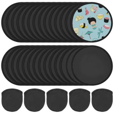 Imagem de BENECREAT 30 peças de ventilador de disco voador dobrável preto de 25 cm com bolsa, ventiladores de sublimação de nylon, ventilador dobrável de borda preta para festas na praia, piqueniques e