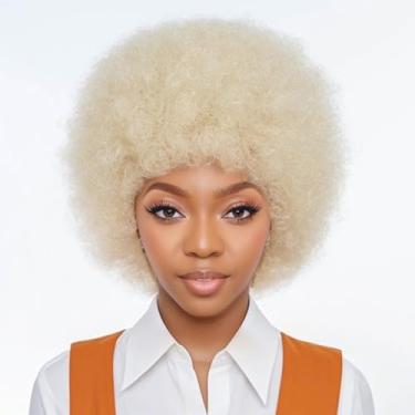 Imagem de FASHION IDOL Peruca sintética afro-encaracolada para mulheres negras sem cola e perucas afro pretas macias dos anos 70 grandes, saltitantes e macias, de aparência natural, perucas completas para festa