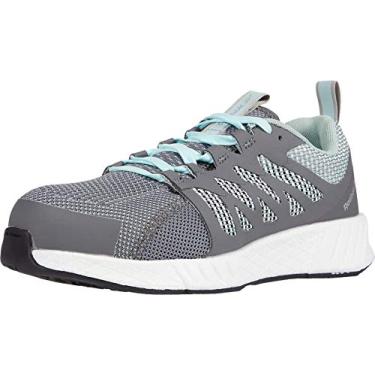 Imagem de Reebok Tênis de trabalho feminino Rb316 Fusion Flexweave Safety Toe atlético cinza, Cinza e verde menta, 7.5 Wide