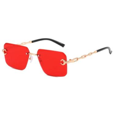 Imagem de HPIRME Óculos de sol femininos sem aro, estilo masculino, sem aro, com armação vermelha