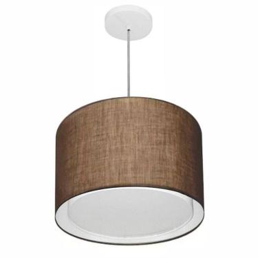 Imagem de Lustre Pendente Cilíndrico Duplo Vivare Md-4292 Cúpula Em Tecido 40x30cm - Bivolt Café...