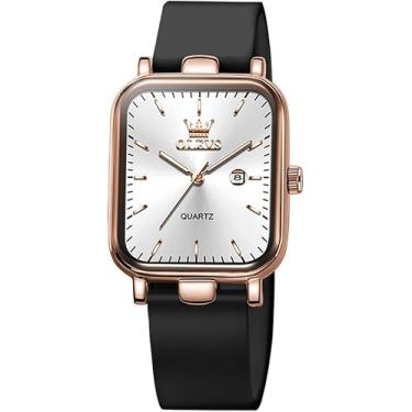 Imagem de OLEVS Relógio feminino de quartzo, quadrado, moderno, relógios delicados, ouro rosa - branco