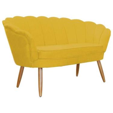 Imagem de Namoradeira Decorativa Pétala Couro Amarelo Pés Madeira Ms Decor - Man