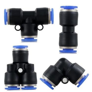 Imagem de Conjunto de 30 peças de encaixe de plástico para encaixe de mangueira de ar de 1/10.2 cm OD conexão rápida conector pneumático Tee/divisor/cotovelo/linha de ar de empurrar reta kit sortido (preto)