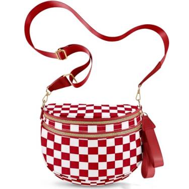 Imagem de NEWROGENG Bolsas transversais quadriculadas para mulheres, bolsas grandes de nylon plus size, pochete com alça de cinto para mulheres e viagens, Xadrez vermelho