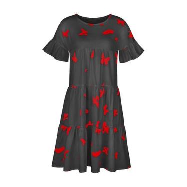 Imagem de Vestido feminino casual solto com estampa de borboleta grande bainha m