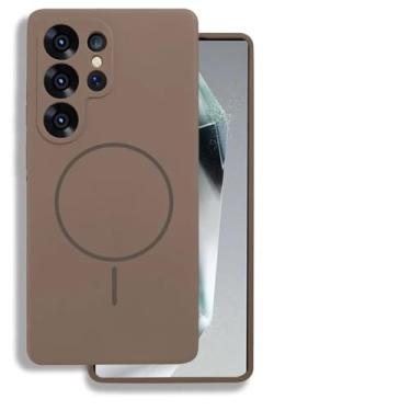 Imagem de HJZSZX Capa de silicone líquido para Samsung S24Ultra, capa protetora magnética sem fio com proteção contra impactos (para Samsung S24Ultra/marrom)
