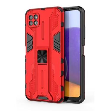 Imagem de SORAKA Capa para Samsung Galaxy A22 5G com suporte Capa de proteção resistente para Samsung Galaxy A22 5G Capa com placa de metal para suporte magnético para carro Capa Silm Fit