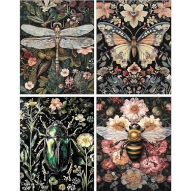 Imagem de ARPADAMO Pacote com 4 kits de arte de diamante para adultos, libélula, abelha, besouro, arte de diamante de borboleta, kit de arte de pintura de diamante animal para adultos, diamantes redondos