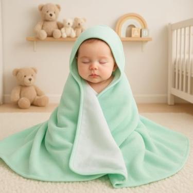 Imagem de Toalha Capuz Bebê Menino e Menina 100% Algodão Forrada Com Fralda Colorida Macia e Confortável (Verde)