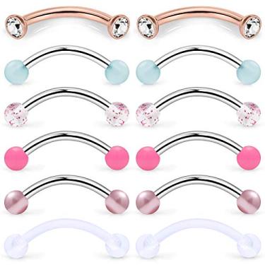 Imagem de SCERRRING 6 pares de bolas de acrílico CZ transparentes de aço inoxidável 14 g com barra curvada para olhos de cobra, anel para mamilos, piercing para bijuteria, 16 mm