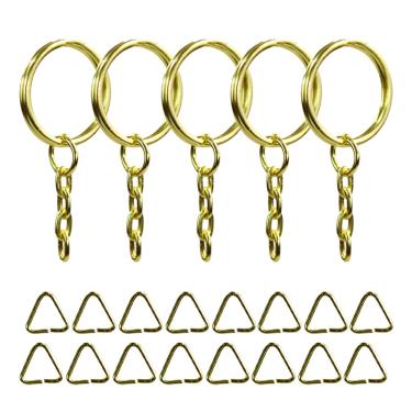 Imagem de Argolas Para Chaveiro 23mm Com Corrente + Triangulos Dourado 300 Unida