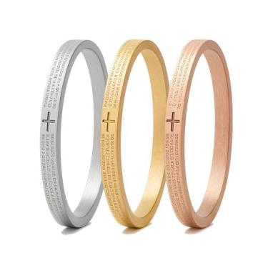 Imagem de Kit 3 Trio Pulseira Bracelete Pai Nosso 4mm Aço Inox - Papillon Semi J