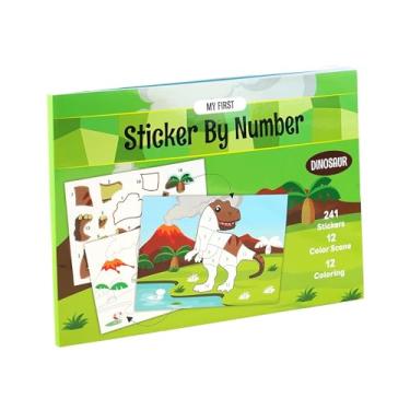 Imagem de YIJU Livros de adesivos para crianças, brinquedos de aprendizagem para pintura e colorir, livro de adesivos de dinossauros para presentes de aniversário