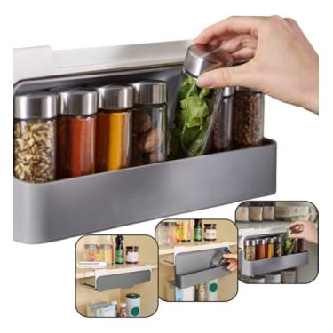 Imagem de Porta Condimentos Preto 6 Unidades Com Suporte Autoadesivo Temperos Cozinha Parede Organizador Potes Fixação Fácil