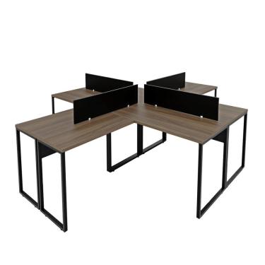Imagem de Escrivaninha Ilha em L Estação de Trabalho Mesa Industrial 240x78cm Office Nogal/Preto