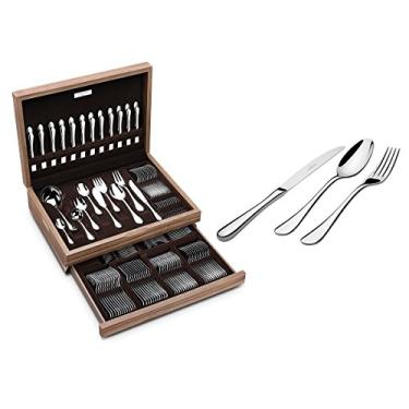 Imagem de Faqueiro Tramontina Classic em Aço Inox com Facas de Mesa Forjadas Acabamento Brilho e Estojo de Madeira 130 Peças