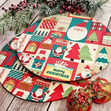 Imagem de Kit Mesa Posta Natal 4 Capa Sousplat Poá Xadrez Floral Lisa - Criarte 