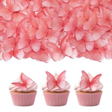 Imagem de 52 pieces edible wafer paper butterfly cake decoration, suitable for weddings, birthdays, Christmas parties to decorate cookies, donuts, cocktails, cupcake tops (Watercolor red)