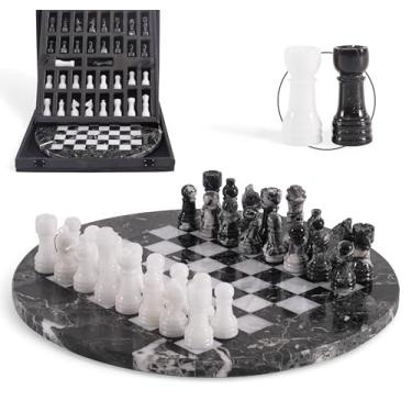 Imagem de EarthenTones Marble Chess Set for Adults with Complementary Storage Box, 12" Black & White Handmade Board Game, Classic Board Games for Adults, Luxury Chess Set