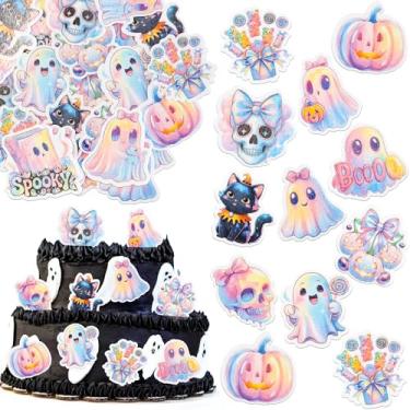 Imagem de Ephlyn 54Pcs Edible Pink Halloween Cupcake Toppers Wafer Paper Skeleton Pumpkin Spooky Cupcake Pick Decorations for Halloween Theme Party Birthday Decor Supplies
