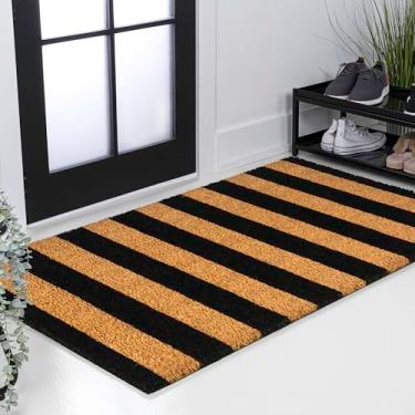 Imagem de JONATHAN Y Tapete de fibra natural para área interna/externa 7,5 x 10,2 cm, listras naturais/pretas, capacho comercial clássico casual ideal para entrada de porta, pátio, varanda, quintal, garagens
