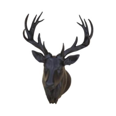 Imagem de Generic Cabeça de veado em miniatura para casa de bonecas, modelo de simulação de cabeça de animal em miniatura para jardim de fadas, Preto