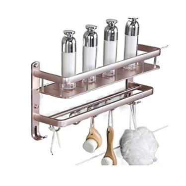 Imagem de Toalheiro toalheiro toalheiro de banheiro prateleira com barra multitoalha duplo suporte de toalha de parede com ganchos suporte de toalha barra de toalha/rosa/50 cm