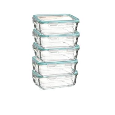 Imagem de Pote de Vidro Retangular com Tampa Hermética, 640ml, 4 Travas de Segurança, para Forno, Micro-ondas e Freezer, Ideal para Marmitas e Armazenamento