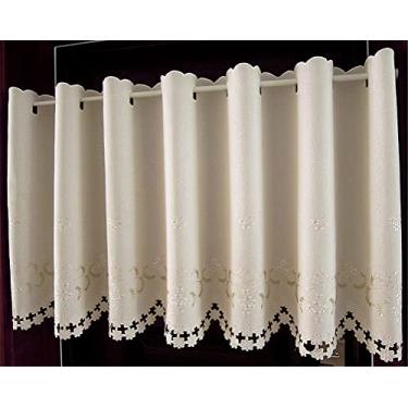 Imagem de LUOFDCLDDD Cortina curta cortina de cortina para mudança de cozinha escurecimento janela tratamento floral bordado campo cortina curta para café casa de banho sala de estar decorações 1 pano