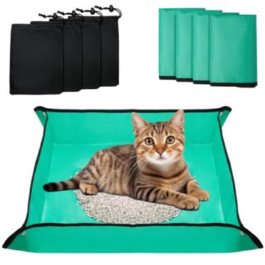 Imagem de Caixa de areia portátil de viagem para gatos, caixa de areia dobrável e embalável de 66 x 66 cm com 4 sacos de armazenamento para viagens de carro, tamanho grande à prova d'água para avião