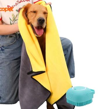 Imagem de Kit Pet Toalha de Banho Super Absorvente Com Dispenser De Shampoo Em Silicone Ideal Para Porte Grande (AMARELO)