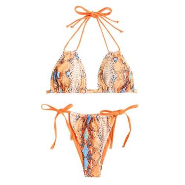 Imagem de Biquíni ZAFUL Triangle Halter de 2 peças para mulheres em pele de cobr