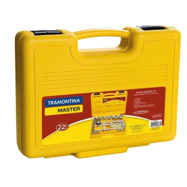 Imagem de Jogo Soquetes Estriados Tramontina Master Encaixe 1/2" Acabamento Cromado Maleta 22 Peças 43600022