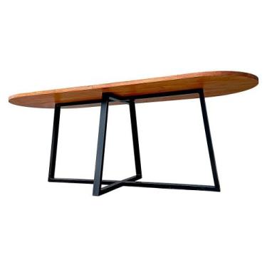 Imagem de Mesa Oval Industrial Base de Ferro Metalon em Preto e Madeira Pinus Ma