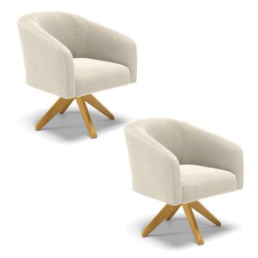 Imagem de Poltrona Decorativa Giratória MA30 Kit 2 Stella Bouclê Bege D03 - D'Rossi